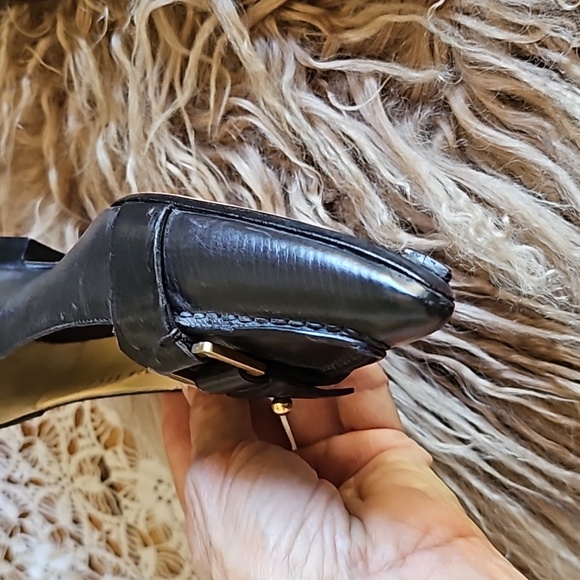 GUCCI black leather slip-on loafer brass buckle pointed 35 1/2 C excellent shoes - Picture 3 of 16